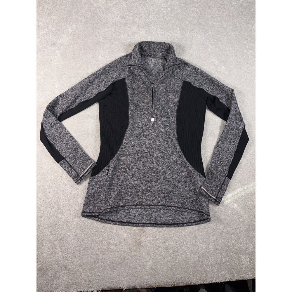 Athleta Running Wild Half Zip Pullover Womens S Gray Black Long Sleeve Athletic